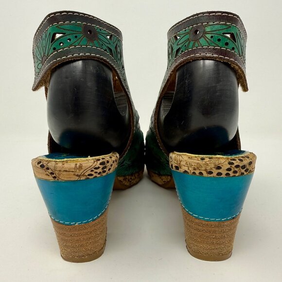 L'Artiste Hand Painted Leather Slingback Block Heels 7.5-8 - Picture 9 of 15